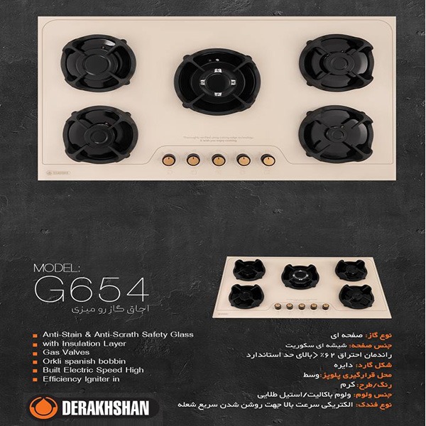‎گاز ‎تمام شیشه ای پلوپزوسط  ‎G 654 ‎52*88 ‎درخشان